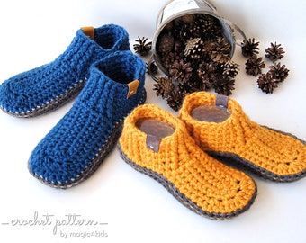 CROCHET PATTERN- DAKOTA pantoufles décontractées unisexes, enfants, adultes, garçons, filles, femmes, hommes, hiver, mocassins, chaussures, chaussures de maison, super volumineux, mocassins