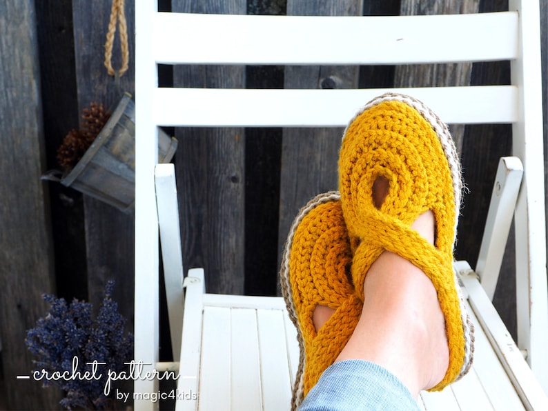 CROCHET PATTERN women knit-look twisted clogs with rope soles,soles pattern included,slip ons,shoes,loafers,scuffs,slippers,adult,cord image 1