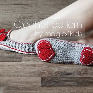 Crochet pattern women slippers,loafers,home shoes,for women,girls,adults,medium thickness yarn,feminine look,soles pattern included,heart image 1