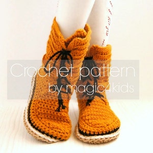 Crochet pattern toddler lace boots with rope soles,soles pattern included,all kids sizes,laced up,shoes,loafers,footwear,girl,cord,twine image 2