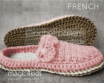 FRENCH version: TUTORIEL CROCHET Chaussons pour femmes avec semelles de corde, chaussons, pantoufles,femmes,adulte,modèle crochet