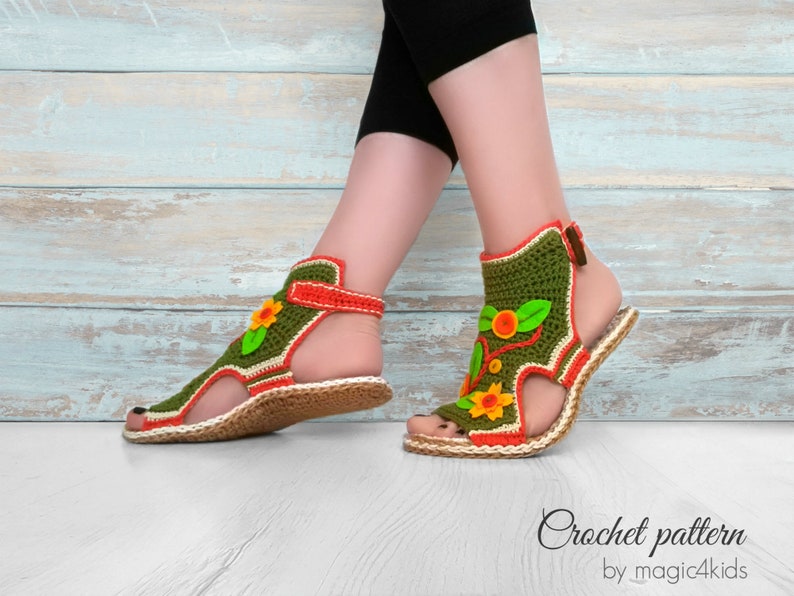 CROCHET PATTERN Boho sandals with jute rope soles,women,adult sizes,slippers,loafers,footwear,gladiator,summer,twine,soles pattern included image 2