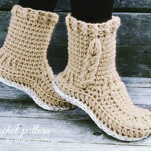 Crochet pattern: women braided slipper- boots,with or without extra outsoles,all female sizes,cables,adult,loafers,girl,bulky yarn