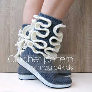 Crochet pattern- women boots with ruffles on rubber soles,any women sizes,summer crochet boots,shoes,street,adult,girl,outdoor,shoemaking