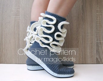 Crochet pattern- women boots with ruffles on rubber soles,any women sizes,summer crochet boots,shoes,street,adult,girl,outdoor,shoemaking