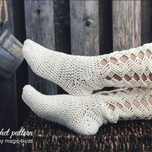 Crochet pattern: woman lacy socks,all women sizes,ladies long socks,lace,adult,girl,slippers,boots,boot socks,loafers,crochet cables