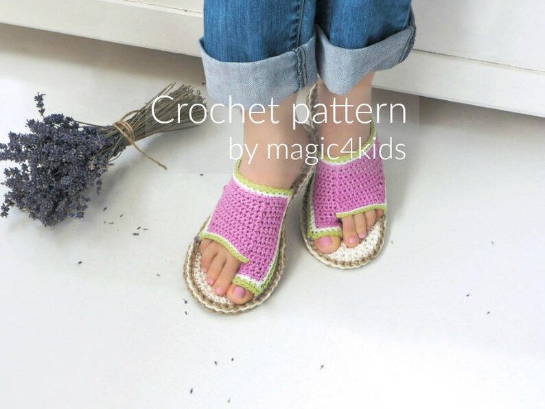 Crochet pattern flip-flops with rope soles,soles pattern included,slip ons,slippers,sandals,scuffs,loafers,women,adult,girl,cord,twine image 3