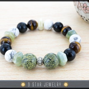 Aquamarine, Tiger&#39;s Eye mixed 19 Unique Gemstones - Baha&#39;i Prayer Beads Bracelet - (Alláh-u-Abhá) &quot;The Noble Soul&quot; BPB46