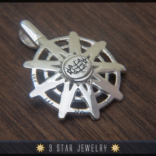 BPS28 - 925 Sterling Silver 9 Star Baha'i Unity Pendant with Ring Stone Symbol