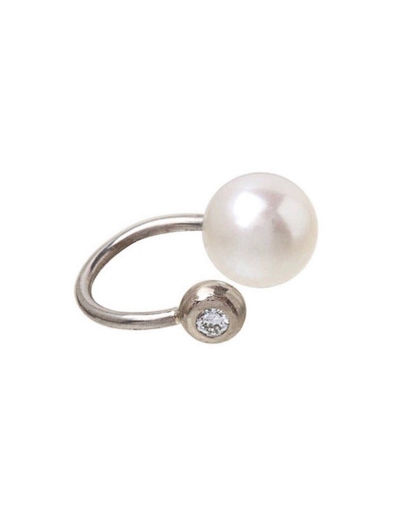 Verena Ear Cuff 14k Gold with one Akoya pearl and one .03ct  Diamond