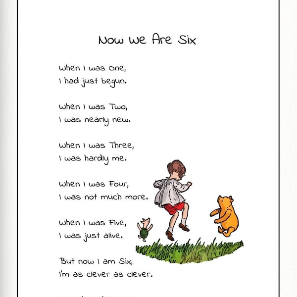 Ahora somos seis poemas de A. A. Milne Impresión en color Cuando tenía un año, acababa de comenzar Cuando tenía dos años... Winnie the Pooh Quote Poster Descarga digital