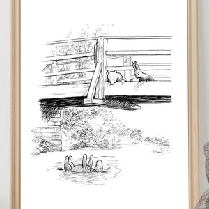 Pooh Sticks Bridge Winnie the Pooh Classic Poster A. Milne Print  Instant Digital Download