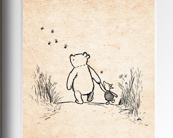 Winnie the Pooh and  Piglet Classic Vintage Poster Nursery Print A. Milne Home Wall Decor # A78