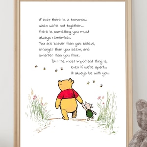 Si alguna vez hay un mañana cuando no estemos juntos... Cita de Winnie the Pooh Cartel clásico Impresión multicolor Descarga digital instantánea