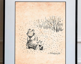 Winnie the Pooh and  Piglet Classic Vintage Poster Nursery Print A. Milne Home Wall Decor # A71