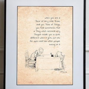 When you are a Bear of Very Little Brain... Think of Things... Winnie the Pooh Quote Classic Vintage Poster Nursery Print Wall Decor # A225