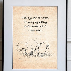 I always get to where I&#39;m going by walking... Winnie the Pooh Quote Classic Vintage Poster Nursery Print Wall Decor # A238