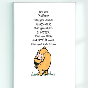 Sie sind mutiger als Sie glauben, stärker ...Ich werde immer bei dir sein ...Winnie Puuh und Ferkel Zitat Farbe Kinderzimmer Printable Download