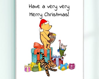 Have a very very Merry Christmas!...Winnie the Pooh Gift Poster Baby Shower Print Instant Digital Download