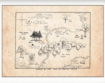 Hundred Acre Wood Map Winnie the Pooh 100 Acre Wood Map Classic Vintage Poster Nursery Print A. Milne Home Wall Decor # A40