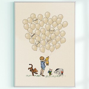 Winnie the Pooh Guest Book Baby Shower Signature Balloons Winnie Baby Shower Poster Kids Decor Classic Nursery Print # A3854