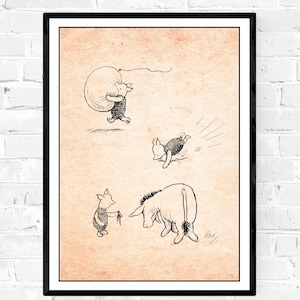 Winnie der Pooh Ferkel und Eeyore klassische Vintage Poster Kindergarten Druck A. Milne Home Wand Dekor A36