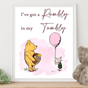 Baby Shower Rumbly in my Tumbly Sign Decor Classic Winnie the Pooh Vintage Signage Party Printable Birthday Decoration Nursery Download