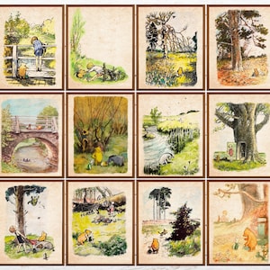 Set of 12 Classic Winnie The Pooh 8x10 Party Poster Baby Shower Birthday Decoration Print Digital Download