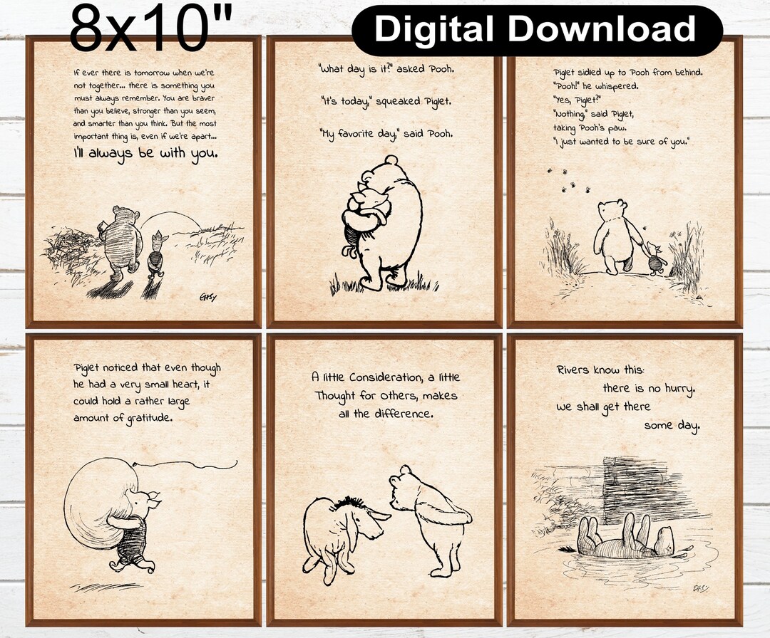 8x10 Set of 6 Winnie the Pooh Quote Poster Party Print Decoration Baby ...