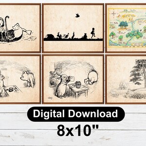 Digital Bundle 6 Winnie The Pooh Nursery 8x10 Party Poster Decoration Print Baby Winnie The Pooh Shower Digital Download