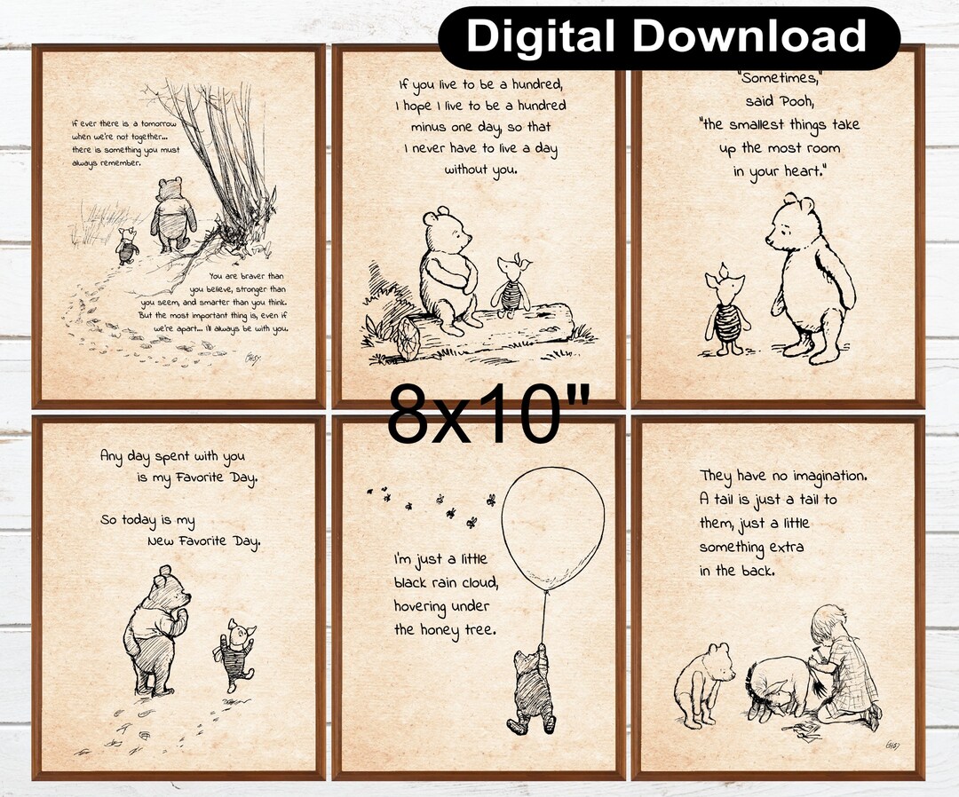 Set of 6 Winnie the Pooh Quote Vintage Poster 8x10 Party Print ...
