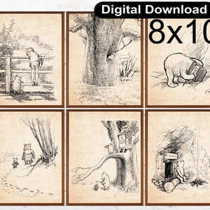Digital Bundle 6 Winnie The Pooh Nursery 8x10 Poster Decoration Print Baby Winnie The Pooh Shower Party Digital Download
