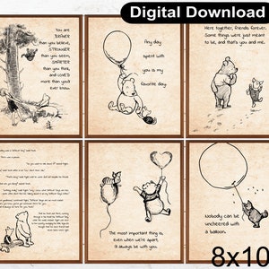 Winnie de Poeh Quote Vintage Poster Set van 6 Party Print 8x10 Decoratie Baby Shower Verjaardagscadeau Kwekerij Instant Digitale Download