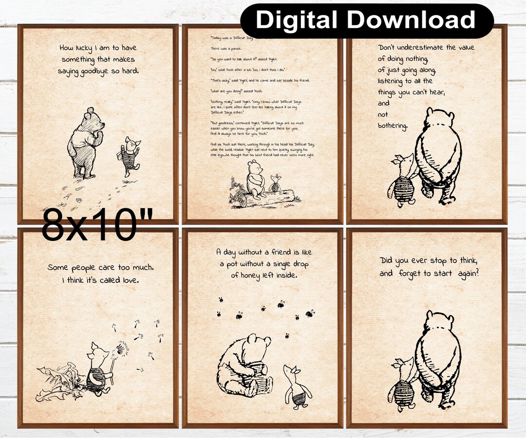 Winnie the Pooh Quote Vintage Poster Set of 6 Party Print 8x10 ...