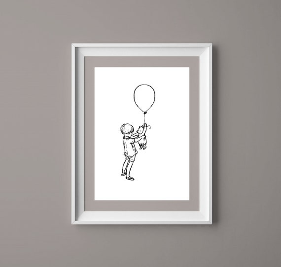 Winnie the Pooh and Christopher Robin Balloon Poster Classic Etsy