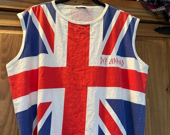 Def Leppard T-Shirt Union Jack Sleeveless Vintage Band British Heavy Metal Joe Elliot and Rick Allen