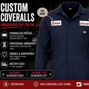 Custom Embroidered Dickies Coveralls – Personalized Mechanic Workwear – Long Sleeve Shop Suit – Garage Uniform