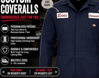 Custom Embroidered Dickies Coveralls – Personalized Mechanic Workwear – Long Sleeve Shop Suit – Garage Uniform