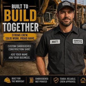 Custom Construction Crew work Shirt, Embroidered, Name Patches, Personalized