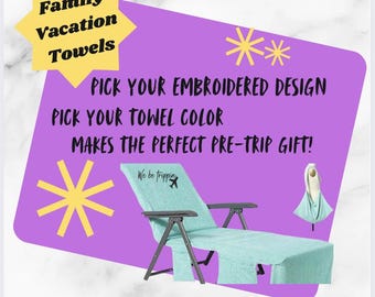 Toallas familiares personalizadas para vacaciones, funda bordada para silla de playa, toalla de piscina de microfibra y bolsa de tela.