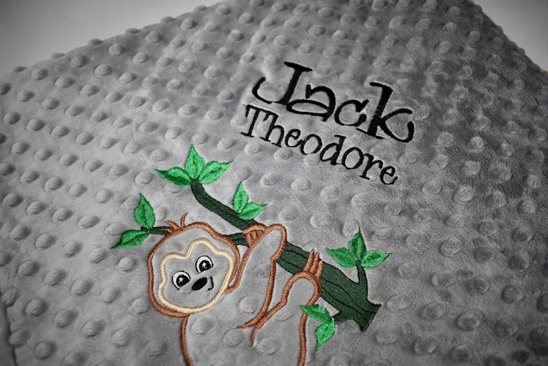 Personalized Sloth Baby Blanket Gray Minky Blanket Sloth Etsy