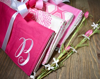 Regalo rosa para damas de honor, bolsa enrollable personalizada para joyas, estuche de viaje para joyas, organizador de collares, bolsa para accesorios, neceser de viaje, bordado