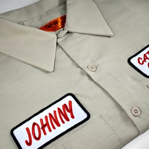 Patch Name Shirt embroidered, Red Kap Shop Shirt, Mechanics Shirt, Motorcycle Shirt, Custom patch button up, Brewery Shirt, Vintage