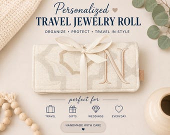 Organizador de joyas en rollo, estuche de viaje para joyas, bolsa enrollable para joyas, regalo para damas de honor, regalo personalizado, regalo de boda