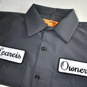Patch Name Shirt embroidered, Full back logo embroidery, Red Kap Shop Shirt, Mechanics Shirt, Motorcycle Shirt, Custom patch button up