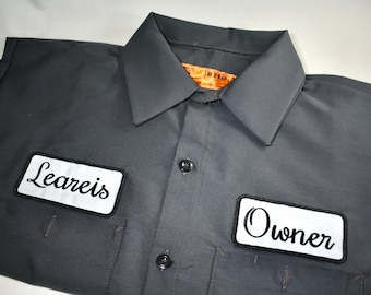 Patch Name Shirt embroidered, Full back logo embroidery, Red Kap Shop Shirt, Mechanics Shirt, Motorcycle Shirt, Custom patch button up