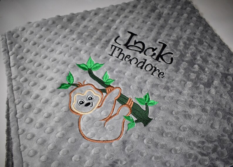 Personalized Sloth Baby Blanket Gray Minky Blanket Sloth Etsy