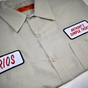 Patch Name Shirt embroidered, Red Kap Shop Shirt, Mechanics Shirt, Motorcycle Shirt, Custom patch button up, Brewery Shirt, Vintage