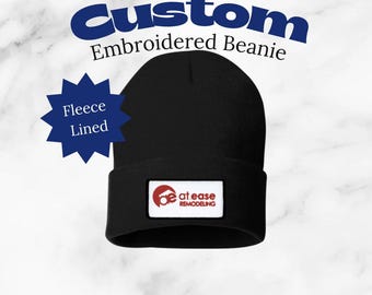 Custom Embroidered Fleece Lined Beanie, Personalized Logo Hat, Warm Winter Knit Cap, Company Logo