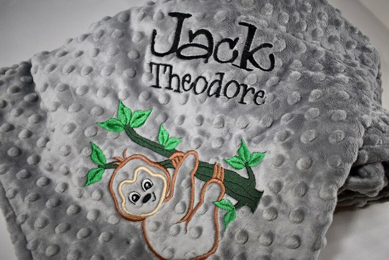 Personalized Sloth Baby Blanket Gray Minky Blanket Sloth Etsy